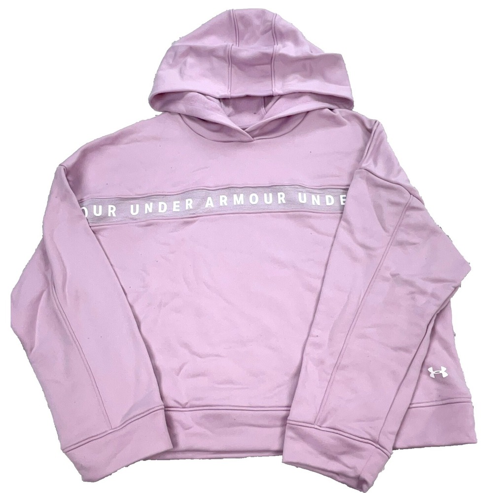 Under Armor Hoodie Women Small Pink Sweatshirt Sweater Crop Top Gym Ladies *
